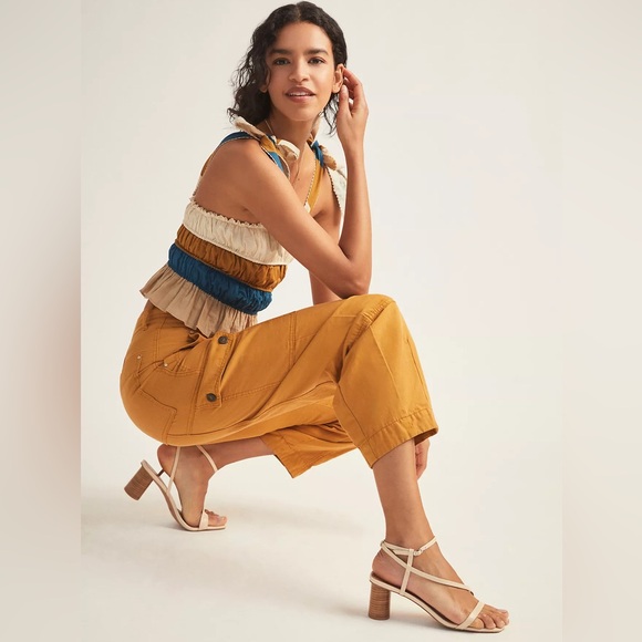 Anthropologie Brendan Utility Pants 8 Mustard Cargo Barrel Ankle High Rise Pants - Picture 3 of 16